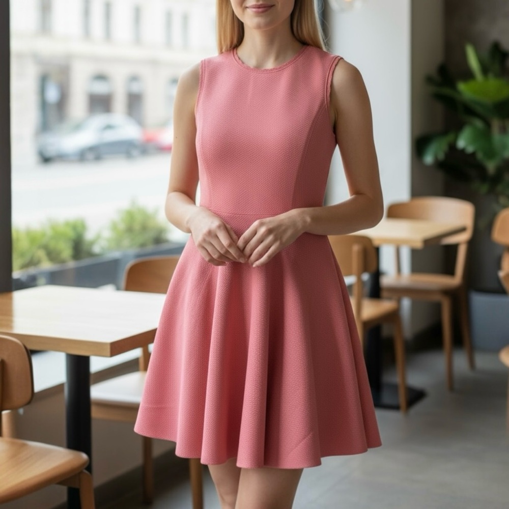 Rebecca Taylor Dress Size 4 Grapefruit Pink Scalloped Textured Fit n' Flare